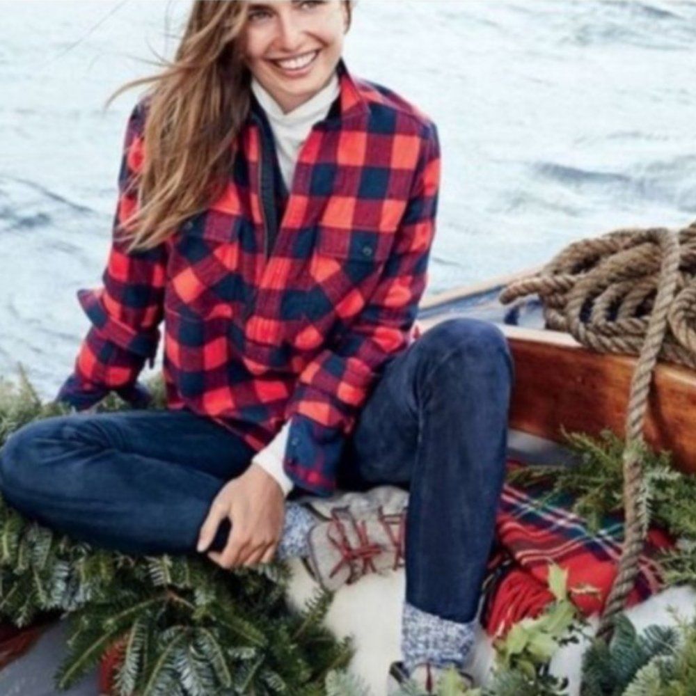 J. Crew Buffalo Plaid Shacket Wool Blend Popover Size M NWT $118 Style H3058